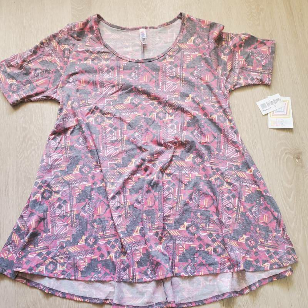 LuLaRoe Womens Perfect T Purple Blue Geometric Short Sleeve Scoop Neck Tee S New
